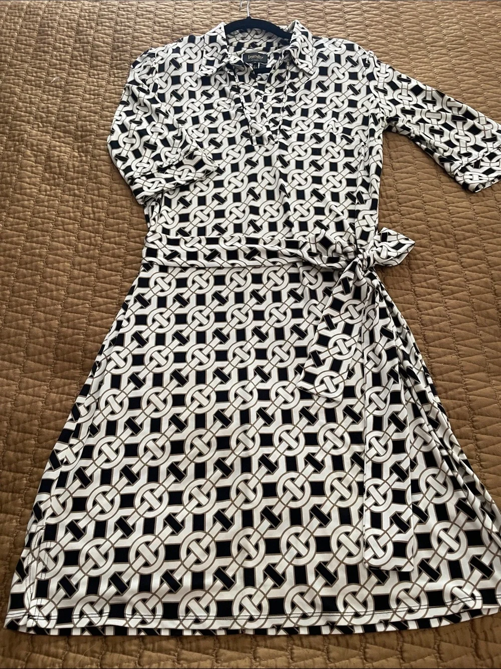 Laundry by Shelli Segal Black & White Geometric Chain Print Dress - Picture 2 of 6